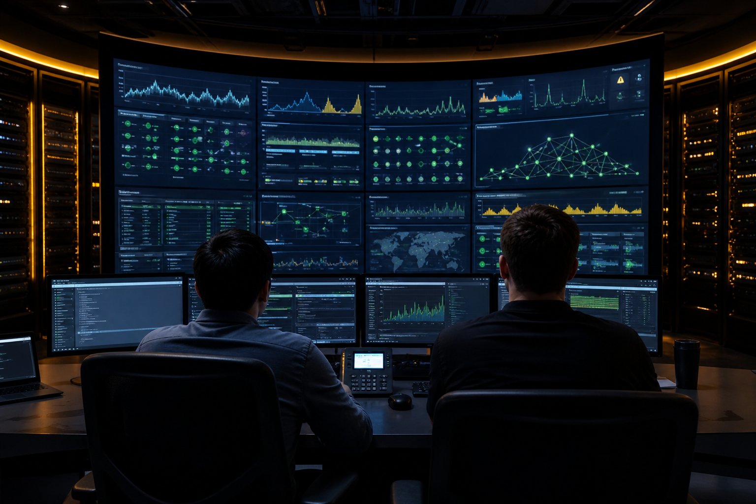 Operations team monitoring infrastructure health around the clock