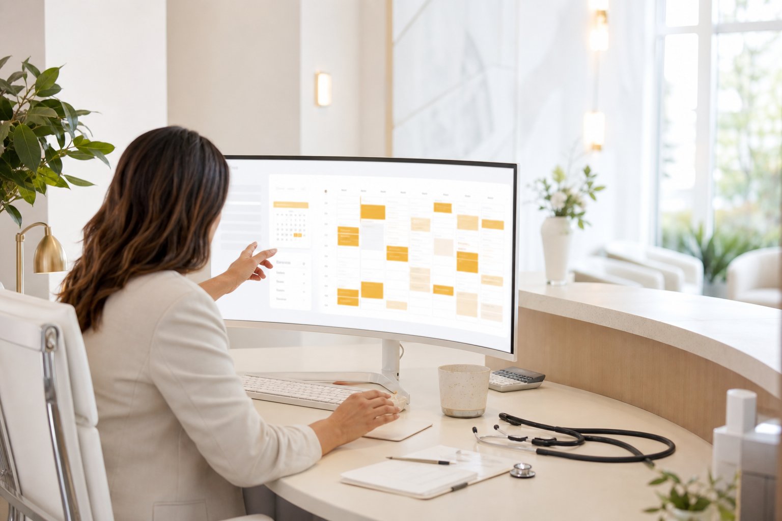 Healthcare clinic management software on modern displays