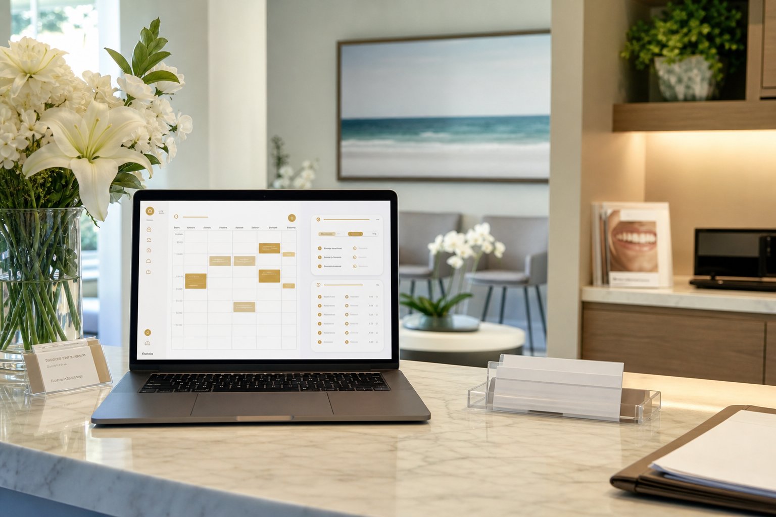Laptop displaying dental charting, imaging, and treatment planning in Orixdent Plus