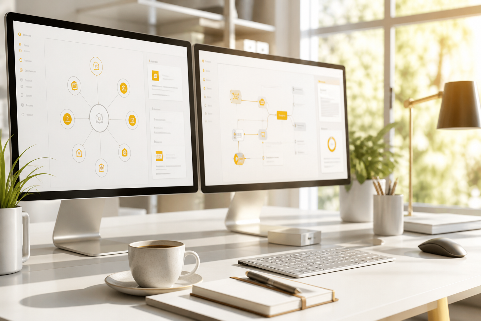 ERP workspace with connected business workflow dashboards